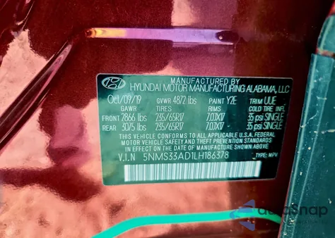 2020 Hyundai Santa Fe Sel z USA, uszkodzony, nr VIN 5NMS33AD1LH186378